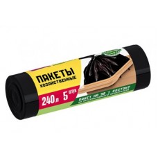 240л AV Пакеты для садового и строительного мусора Повыш прочность ПВД 240л, 5шт рулон черные